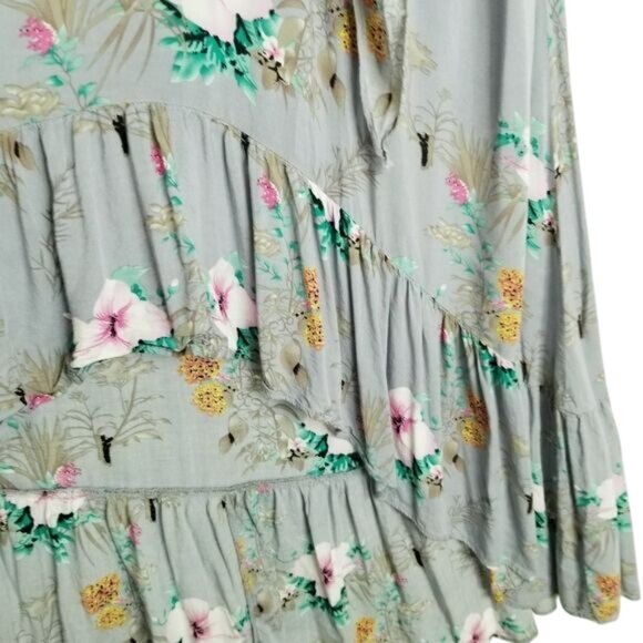 Umgee Floral Gray Maxi Dress Ruffle Hem Short Flutter Sleeves High Low S Cottage - Picture 12 of 12